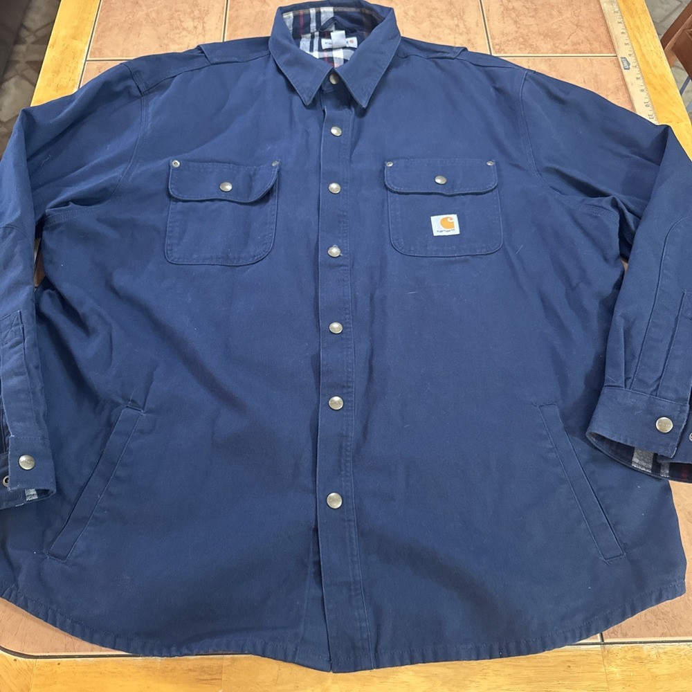 Carhartt Jacket Mens Sz XXL Blue Flannel Lined Canvas Work Chore Coat 100590 412